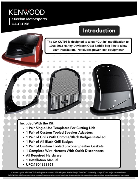 KENWOOD eXcelon Motorsports Sell Sheet CA-CUT98