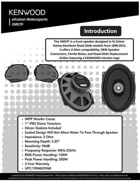 KENWOOD eXcelon Motorsports Sell Sheet XM57F