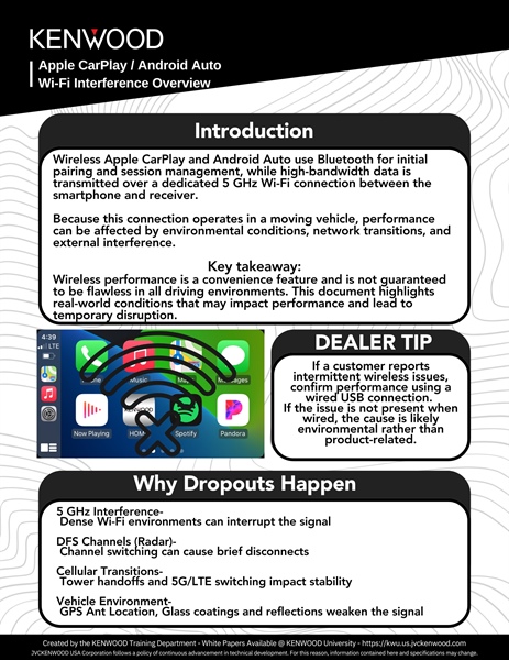 KENNWOOD Apple CarPlay & Android Auto Wi-Fi Interference Overview